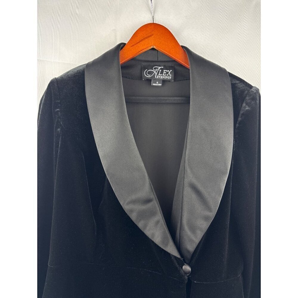 Alex Evenings Womens Black Velvet Blazer With Satin Collar Small